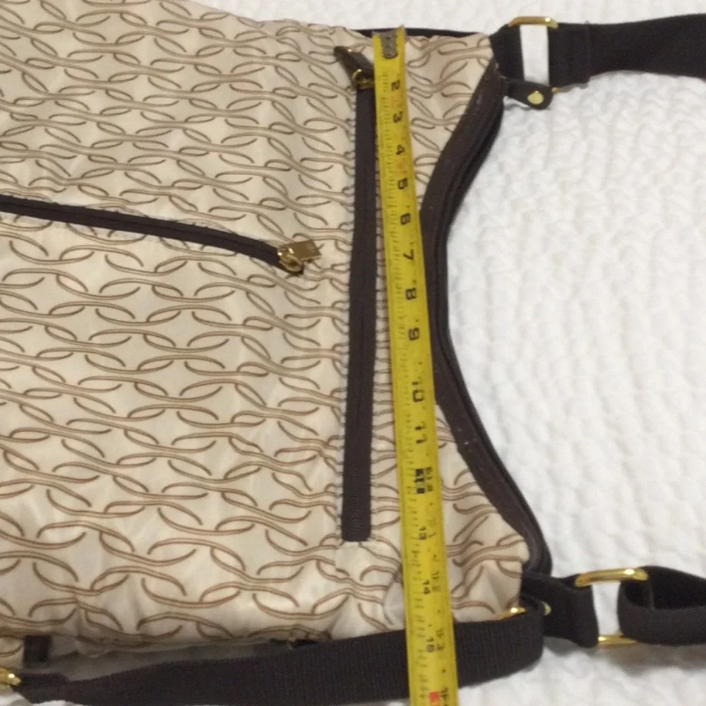 EUC Skip Hop Baby Diaper Bag Brown Cream Expandable Orange Center